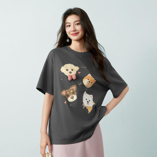 【严选】【汪汪队】诗凡黎萌宠印花棉T恤2026春新款大廓形宽松百搭短袖女7H3300271 商品图0