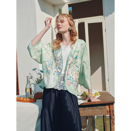 两三事梵高文艺 空色花园 2026夏季新款小清新印花开襟外套女宽松 商品图1