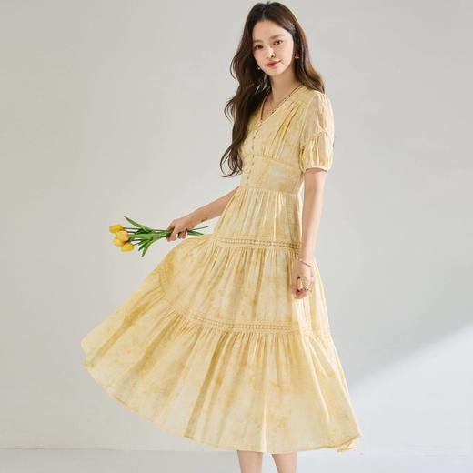 「高货sh」全新升级【铂金会员330/天猫449/差价119】(12958)洛诗琳莱赛尔天丝刺绣连衣裙2026炒色工艺V领蕾丝拼接裙 商品图0