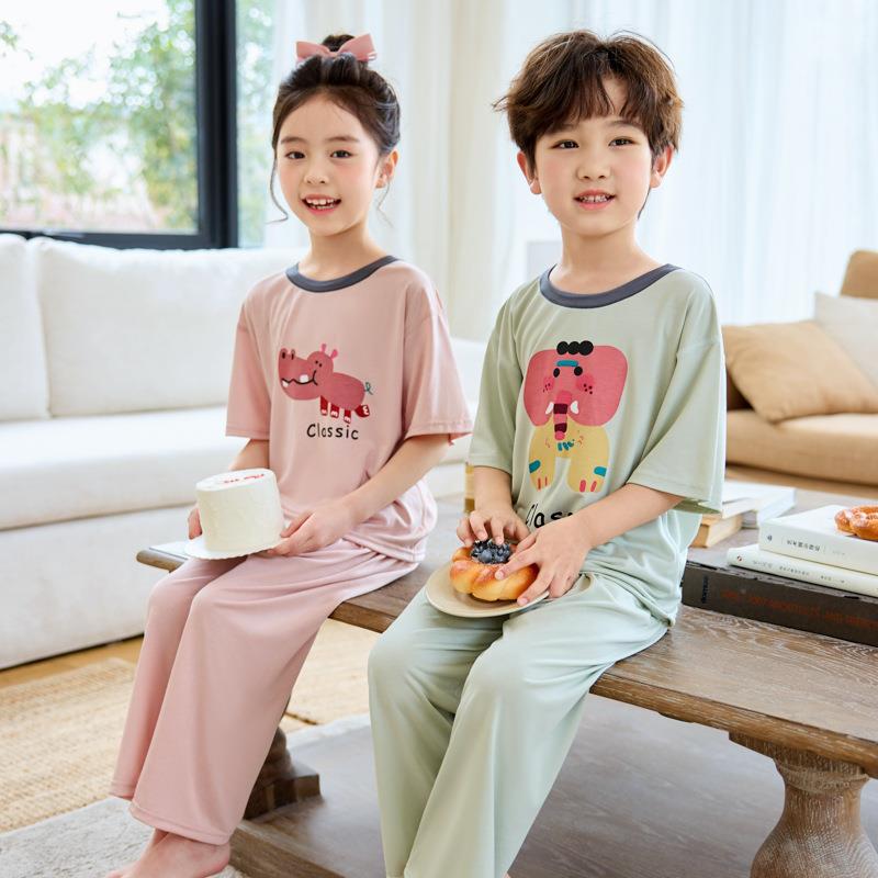 【天丝晾感家居服】高帽熊儿童莱赛尔睡衣春夏季凉感薄款男女童短袖长裤家居服中大童空调服100-180cm