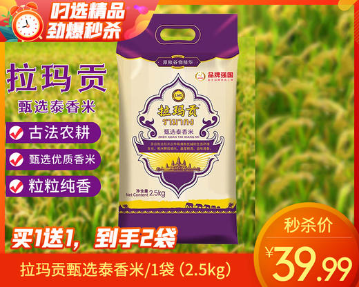 【买1送1，到手2袋】拉玛贡甄选泰香米/1袋（2.5kg）生产日期：26年3月 商品图0