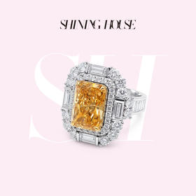 ShiningHouse[培育] 彩钻系列 18k金钻石戒指 雷迪恩形5克拉钻人工真钻人造钻石K金戒指时尚钻石戒指卓越匠心奢耀臻献【此商品不支持7天无理由退货退款】