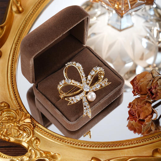 子佩集【清辉织梦】珍珠惜王妃胸针【XXXZ248】7mm珠镀金丝带蝴蝶结2601 商品图1