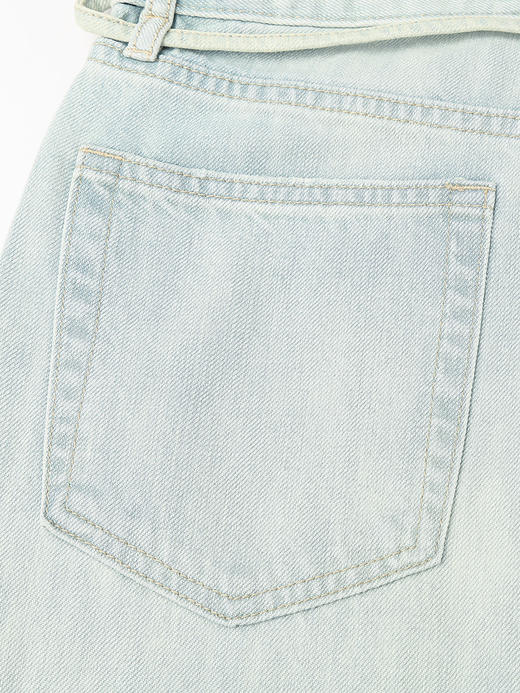 浅蓝水洗抽绳阔腿牛仔裤女 高腰垂感直筒裤 显瘦遮肉拖地长裤 商品图6