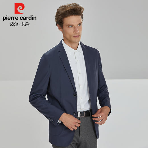 皮尔卡丹纯色平驳领贴袋磨毛无里两粒扣针织西服PXK06012 商品图0