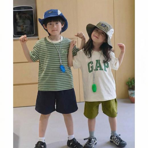 二店y 【一组两件】 G家经典款纯色大logo+条纹刺绣 儿童短袖T恤 商品图3