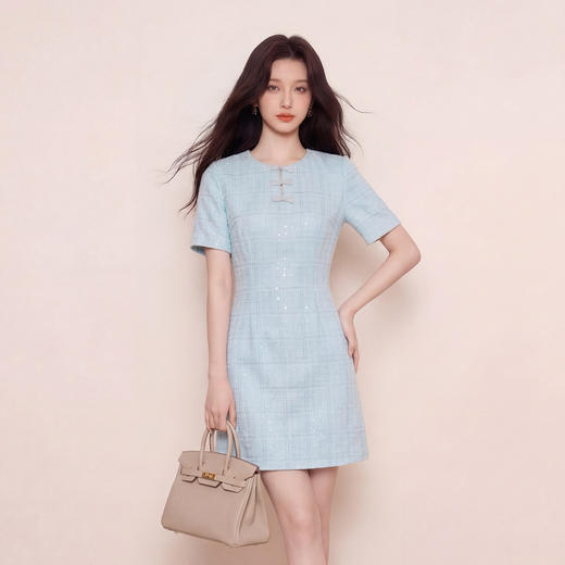 奢姿大码女装2026夏季时尚小香风圆领连衣裙胖妹妹气质清新长裙9962894552 商品图2