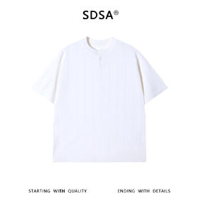 SDSA男装2026新款高贵轻奢老钱风纯色竖纹亨利领短袖T恤百搭上衣