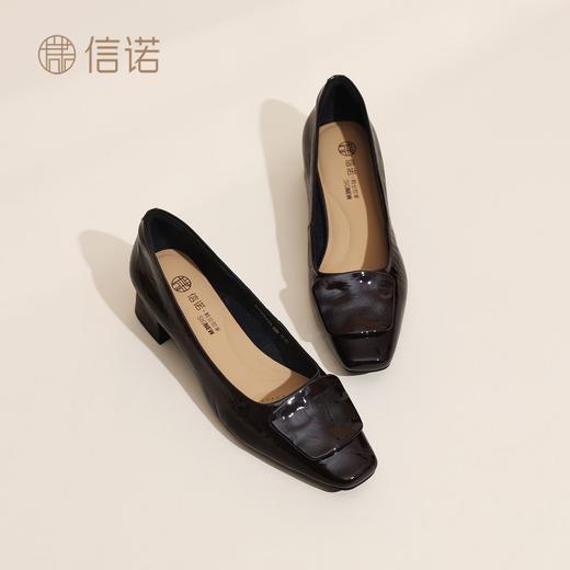 信诺妈妈鞋粗跟通勤单鞋女真皮方头中老年一脚蹬皮鞋2026春季新款X6C097-51 商品图5