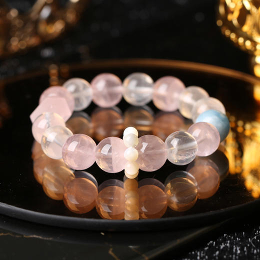 【祈愿吉品】「泡沫之夏」粉晶海蓝宝白水晶手链 商品图0