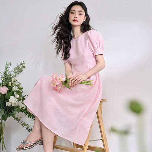 法式浪漫气质肌理感泡泡袖连衣裙女夏季宫廷风收腰长裙V0050567 商品图2