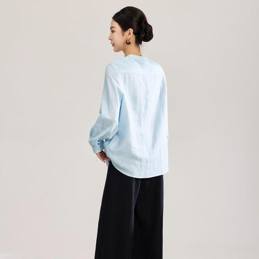 「高货wl」全新升级【铂金会员330/天猫439/差价109】(00957)洛诗琳法式氛围感撞色上衣2026新款天丝亚麻圆领衬衫女 商品图2