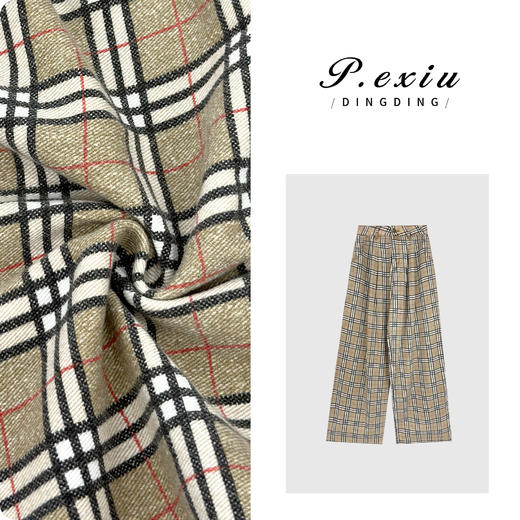 03-4潘依绣丁丁宠粉潘依绣【自在生活】松弛慵懒风100棉格纹休闲裤 D6264 商品图0