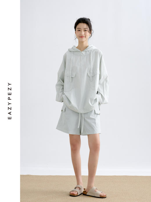 纸感棉工装连帽上衣短裤套装 商品图1