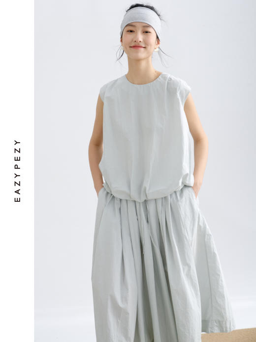 纸感棉高密棉圆领无袖伞裙套装 商品图0