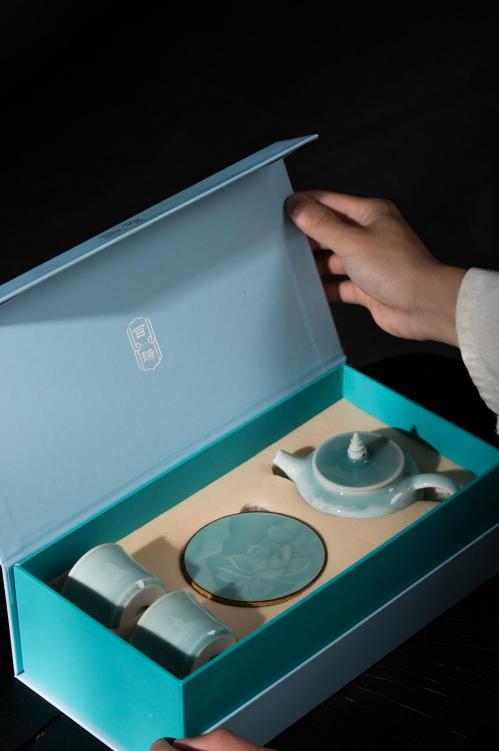 天青色等烟雨龙泉青瓷茶具礼盒4头套组 商品图1