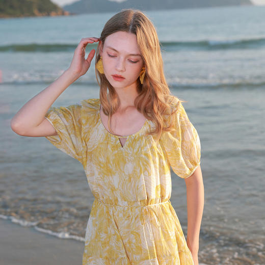 【桑蚕丝】三彩2026夏季新款圆领连衣裙短袖印花大摆A字长裙M 商品图3