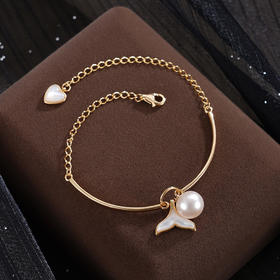 子佩集【珠光鱼尾】银S925珍珠惜王妃手链【MLSL012】8.2mm珠镀金鱼尾爱心2601