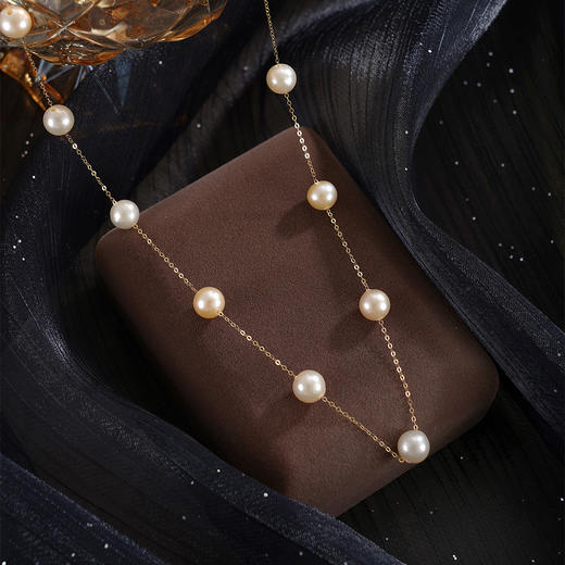 子佩集【露华曦光】G18K珍珠惜王妃项链【MLKJXL005】7mm珠镀金多珠偏橘2601 商品图1