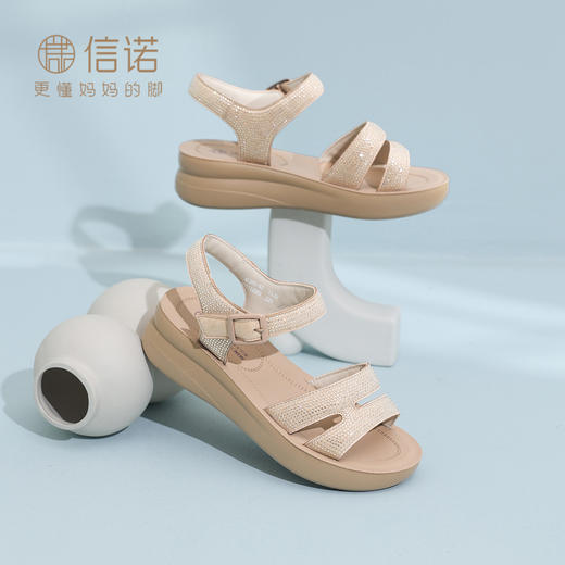 信诺水钻一字带妈妈凉鞋厚底舒适软底不累脚洋气女鞋2026夏季新款6L950-63 商品图2
