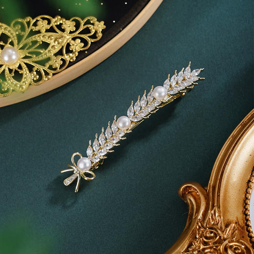 子佩集【岁岁丰年】珍珠惜王妃发夹【HBFJ031】5mm珠镀金麦穗2601 商品图1