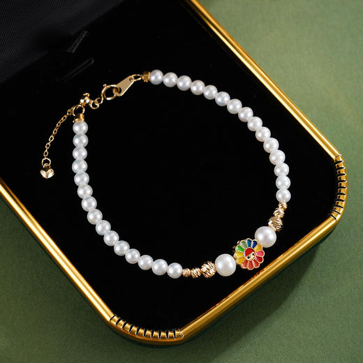 子佩集【彩虹芳菲】银S925珍珠惜王妃手链【MLSL009】3mm珠镀金五彩花2601 商品图0