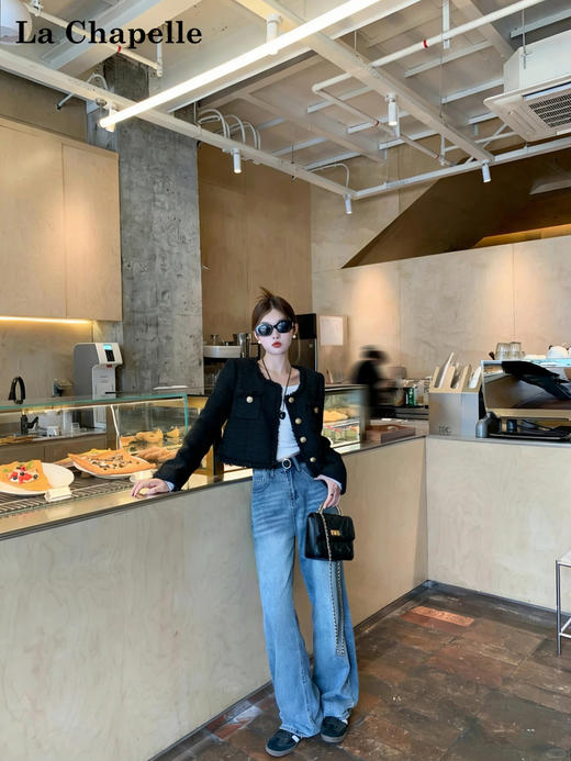 天猫同步【巴黎细闪！】拉夏贝尔/La Chapelle羊毛混纺别致U领单排扣设计气质编织短款通勤香风外套女 商品图3