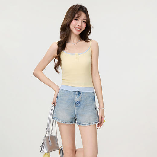 西遇韩系假两件背心吊带女2026年夏季新款外穿修身显瘦甜美上衣SS060247 商品图1