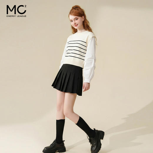 女装圆领拼接灯笼袖毛衣-16002M5241004 商品图2