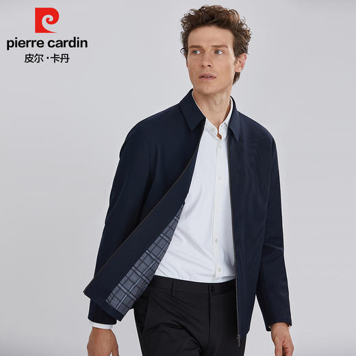 皮尔卡丹翻领针织细横纹格纹里布针织夹克PZXJ41201 商品图2