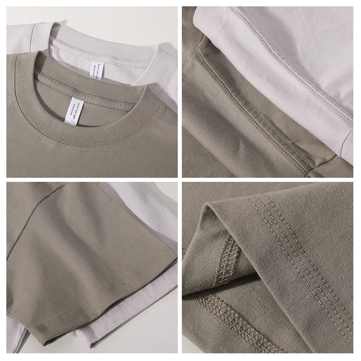 【49.9元2件】230G重磅精梳纯棉T恤宽松圆领正肩情侣款大码短袖三本针百搭潮流半袖S-XL★娃娃优选 商品图6