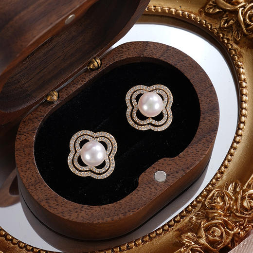 子佩集【四叶涟漪】银S925珍珠惜王妃耳钉【YE0109】7.5mm珠四瓣花四叶草2601 商品图0