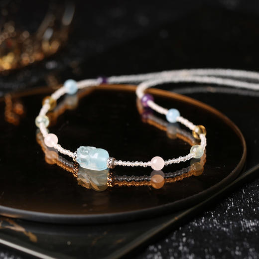 【祈愿吉品】「海洋之心」海蓝宝貔貅多宝水晶项链 商品图2
