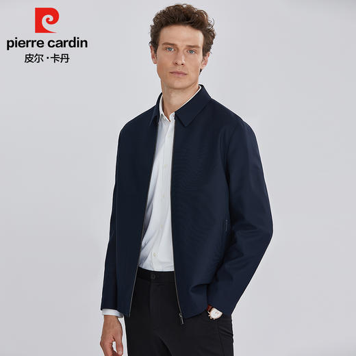 皮尔卡丹翻领针织细横纹格纹里布针织夹克PZXJ41201 商品图0