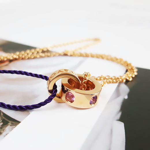 【95新】BVLGARI宝格丽BVLGARI BVLGARI系列352618/CL857639玫瑰金彩宝双环项链 链长约45cm女士120326AK02 商品图4
