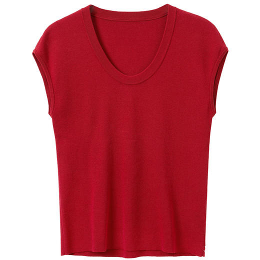 【莱赛尔】三彩2026夏季新款U领针织衫短袖上衣套头衫修身显瘦M 商品图4