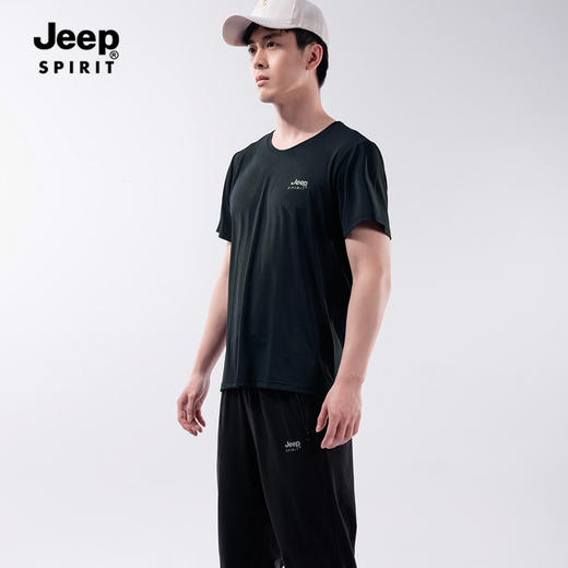 男女同款 【JEEP SPIRIT冰丝三件套9807款】高弹透气 薄款冰丝速干透气短袖+短裤+长裤休闲运动三件套  长裤可选束脚/直筒 商品图8