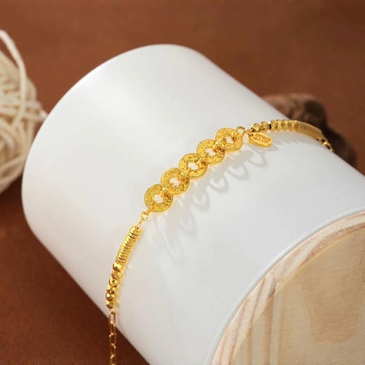 【财源冰糖】S925纯银镀24k金色碎冰冰铜钱五帝手链【JHY-A001301Q】 商品图1