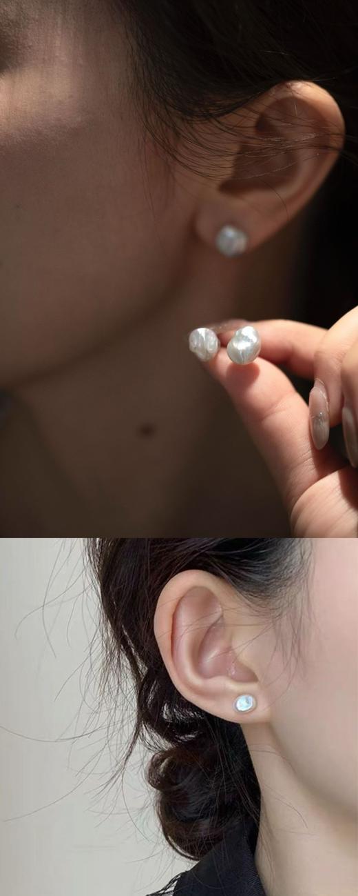 稀有天然银河系巴洛克天然淡水珍珠碎银耳钉 商品图11
