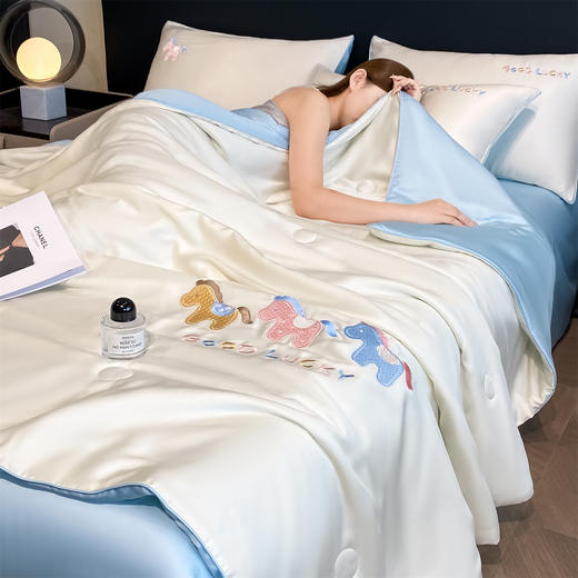 【品牌直发】加倍生活 A类水洗仿真丝刺绣小马元素刺绣夏被四件套-以梦为马系列 8色可选 商品图5
