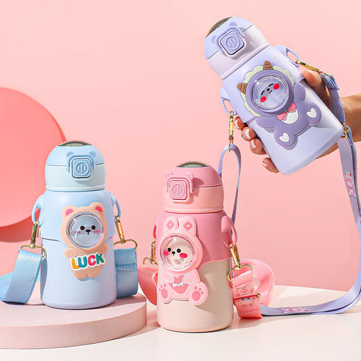 【触控显温❗️兔子儿童水杯】316 不锈钢安全无异味，触控显温掌握水温，萌兔卡通造型，吸引宝宝主动喝水，幼儿园小学全适配，可爱女童男孩带吸管杯子L 商品图1