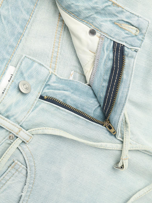 浅蓝水洗抽绳阔腿牛仔裤女 高腰垂感直筒裤 显瘦遮肉拖地长裤 商品图4