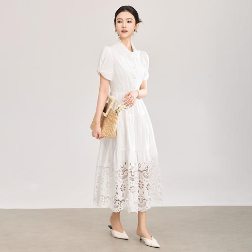 「高货wl」全新升级【铂金会员367/天猫489/差价122】(12734)洛诗琳法式气质镂空绣花连衣裙2026夏季水溶蕾丝收腰裙 商品图0
