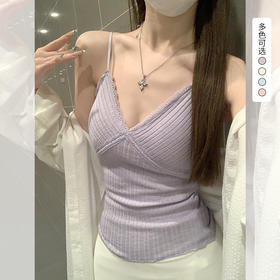 西遇蕾丝拼接交叉v领吊带背心女2026夏季新款纯欲风收腰显瘦上衣SS060241