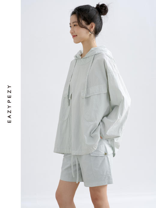 纸感棉工装连帽上衣短裤套装 商品图2