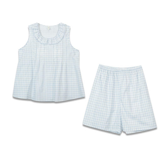 青野漫游带胸垫夏季格子甜美花边无袖短裤家居服-纪念日百货门店同款170094118 商品图0