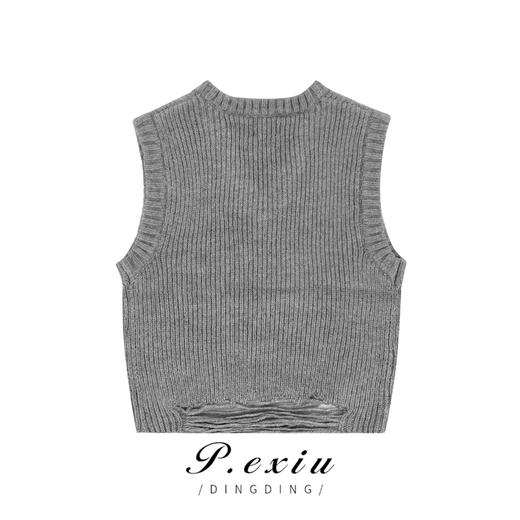 03-4潘依绣丁丁宠粉个性时尚设计感破洞宽松百搭无袖马甲 K9277 商品图1