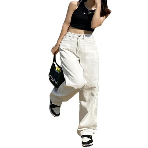 春夏新款【白色高腰窄版阔腿牛仔裤】显瘦直筒垂感拖地长裤子 商品图3