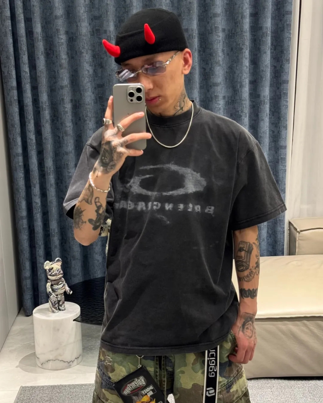 【xjwm1】春夏情侣重水洗炒雪花工艺复古圆领短袖T恤！！