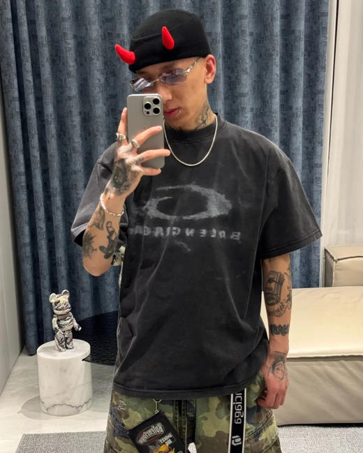 【xjwm1】春夏情侣重水洗炒雪花工艺复古圆领短袖T恤！！ 商品图0